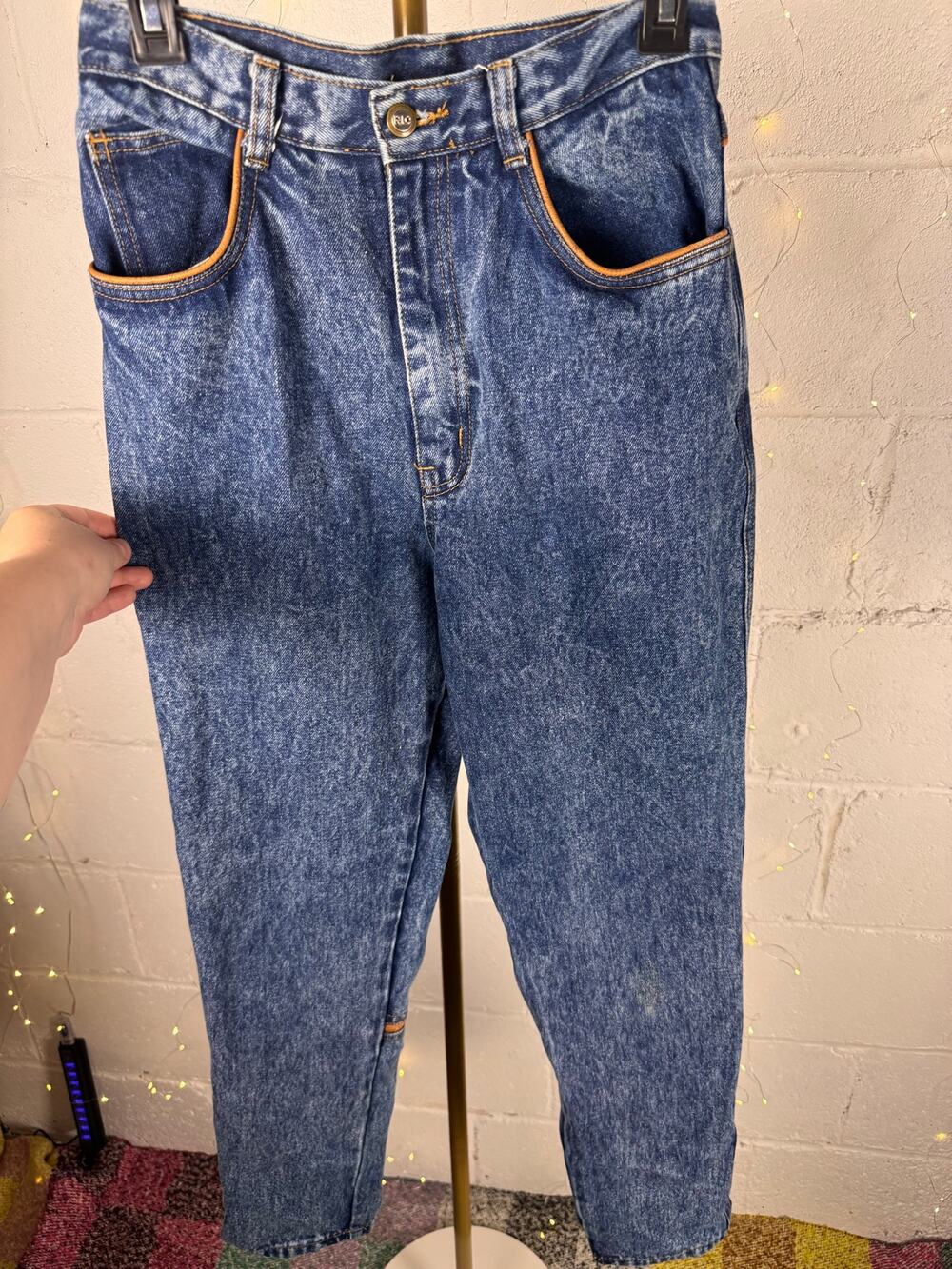 Vintage 80s/90s RIO High Waisted Jeans Size 13 Leather Trim Acid Wash